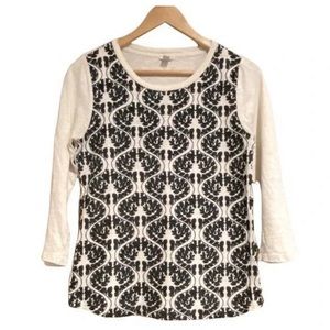 J.Crew Black & Ivory Embroidered Top Small